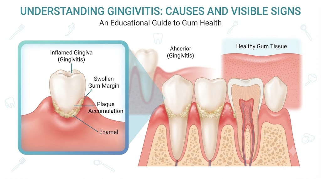 Illustration showing inflamed gums caused by gingivitis