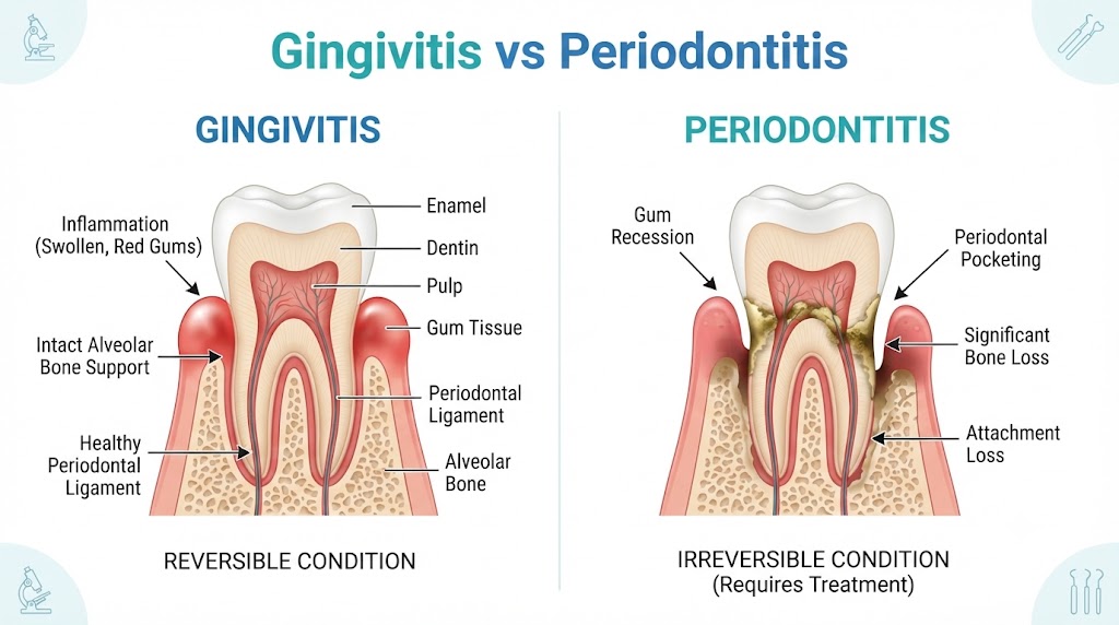 Gingivitis versus periodontitis comparison infographic