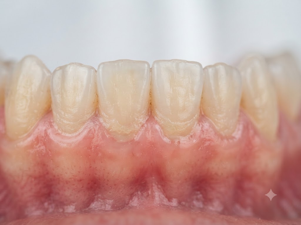 Dental plaque buildup along the gumline
